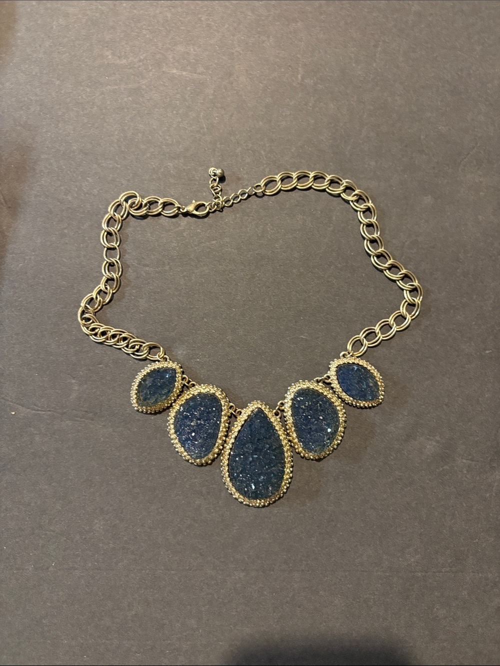 Gold-Tone Navy Druzy Statement Necklace